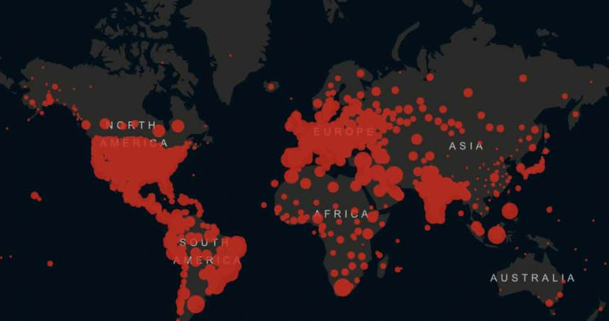 （圖／取自美國約翰霍普金斯大學的即時疫情統計）