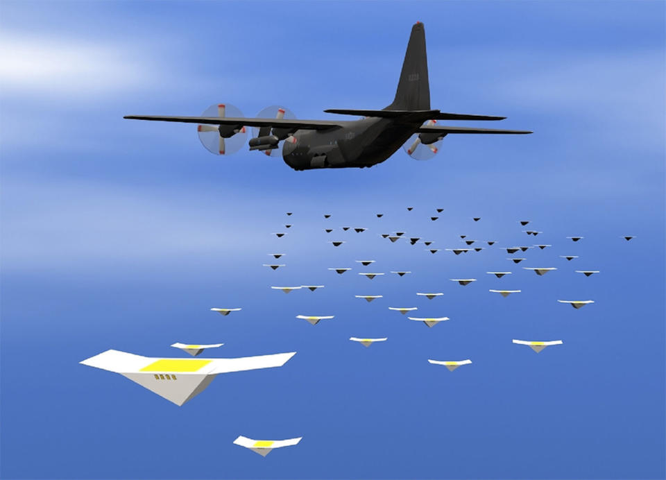 CICADA drones can be deployed in large numbers to "seed" an area with miniature electronic payloads. <cite>U.S. Naval Research Laboratory</cite>