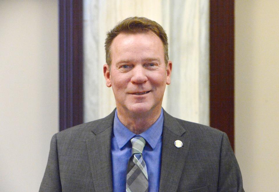 Pennsylvania state senator Dan Laughlin stands at his Erie office on Nov. 4, 2021.