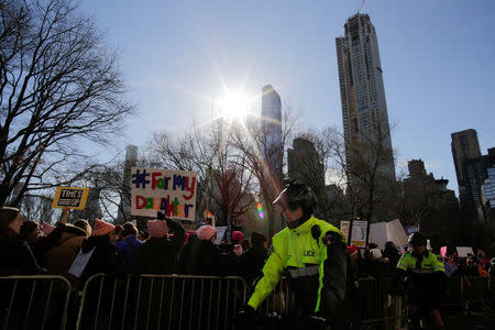 People take part in the Women's March in Manhattan in New York City, New York, U.S., January 20, 2018. REUTERS/Eduardo Munoz