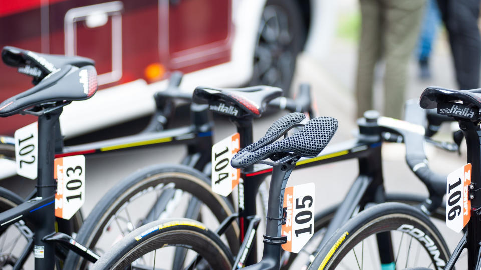 Look bike before the race fitted with a range of saddles