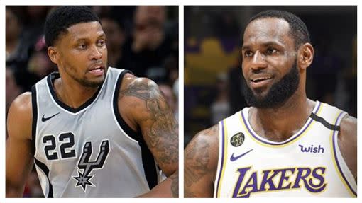 NBA洛杉磯湖人LeBron James（右）、馬刺隊Rudy Gay（左）。（圖／翻攝自推特）