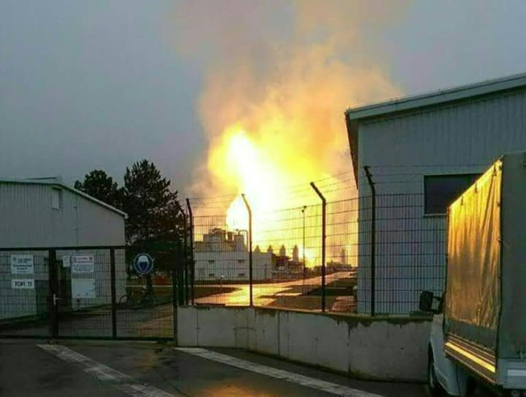 A blaze at Austria's main gas pipeline hub at Baumgarten, eastern Vienna, pictured after an explosion at the site on December 12, 2017