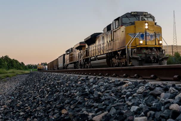 PHOTO: Freight trains travel through Houston on Sept. 14, 2022 in Houston. (Brandon Bell/Getty Images)