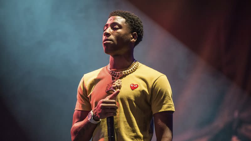 In this Aug. 25, 2017, file photo, YoungBoy Never Broke Again — formerly known as NBA YoungBoy and whose real name is Kentrell DeSean Gaulden — performs at the Lil’ WeezyAna Fest at Champions Square in New Orleans. YoungBoy said in a recent interview that he will be baptized in The Church of Jesus Christ of Latter-day Saints.