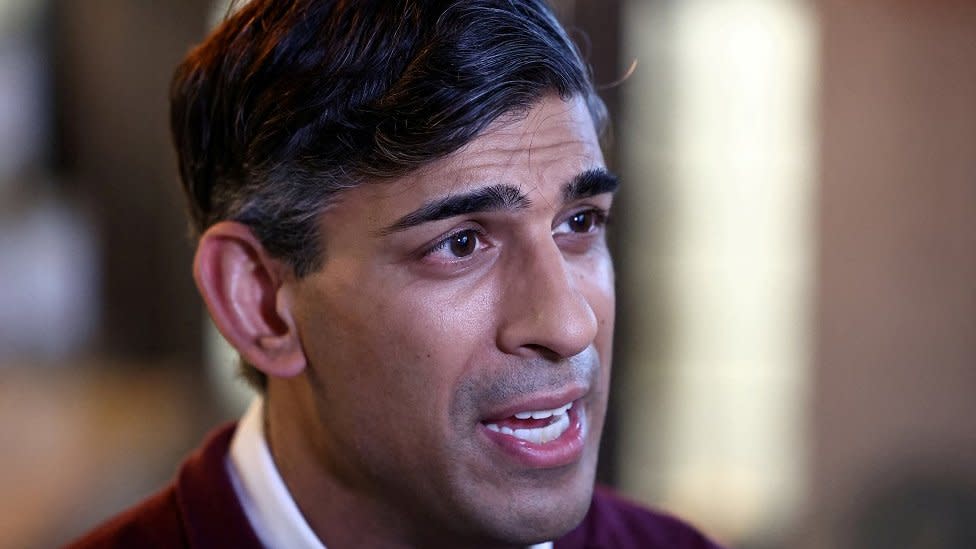 Britain's Prime Minister Rishi Sunak speaks to the press during