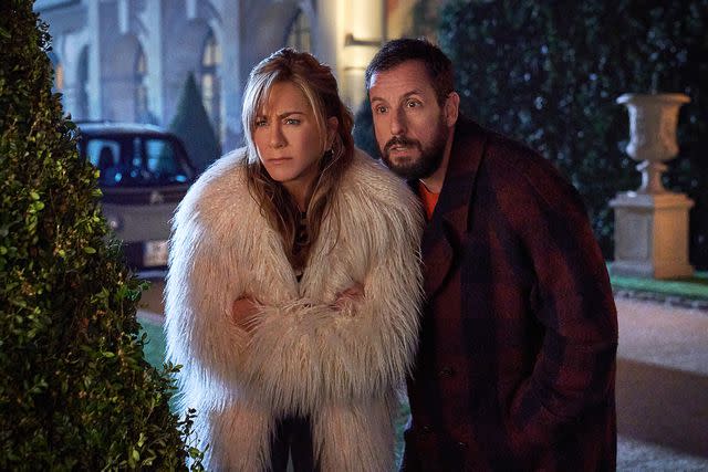 Scott Yamano/Netflix Jennifer Aniston and Adam Sandler in <em>Murder Mystery 2</em> (2023)