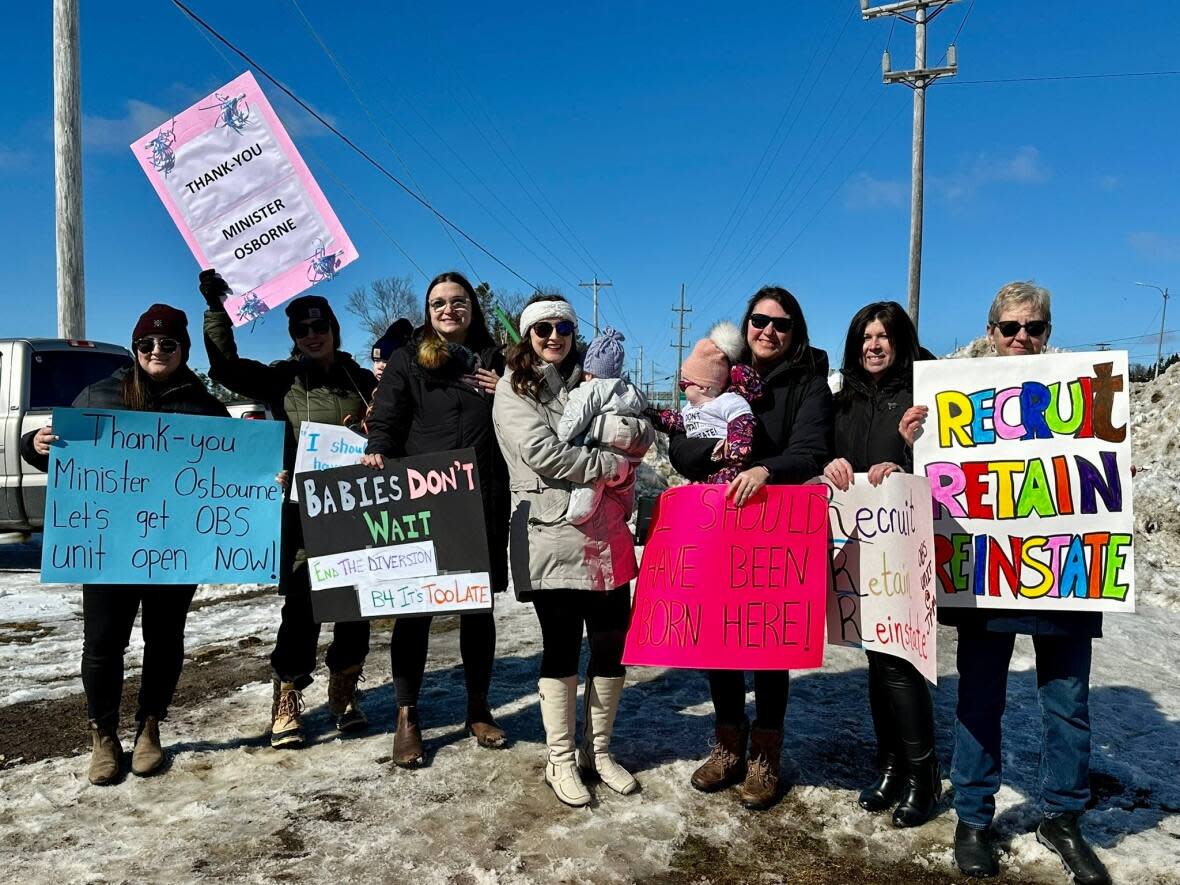 Residents of Gander and the surrounding area rallied in the community Tuesday to stress the importance of an obstetrics unit in both Gander and Grand Falls-Windsor.  (Town of Gander/Twitter - image credit)