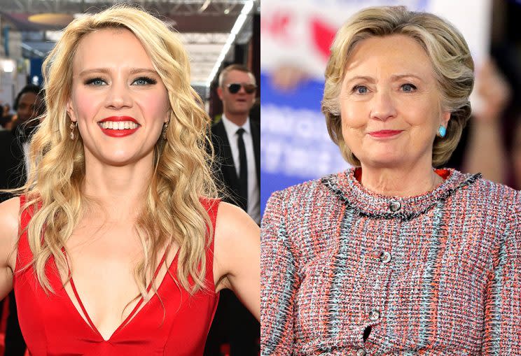 Two images: Kate McKinnon and Hillary Clinton