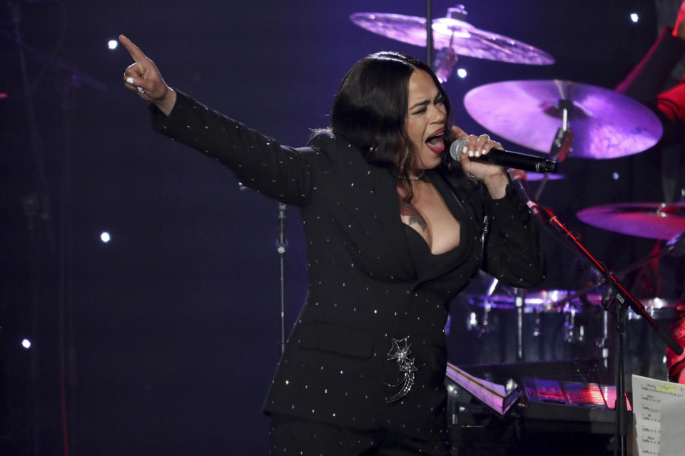 Faith Evans performs on stage at the Pre-Grammy Gala And Salute To Industry Icons at the Beverly Hilton Hotel on Saturday, Jan. 25, 2020, in Beverly Hills, Calif. (Photo by Willy Sanjuan/Invision/AP)