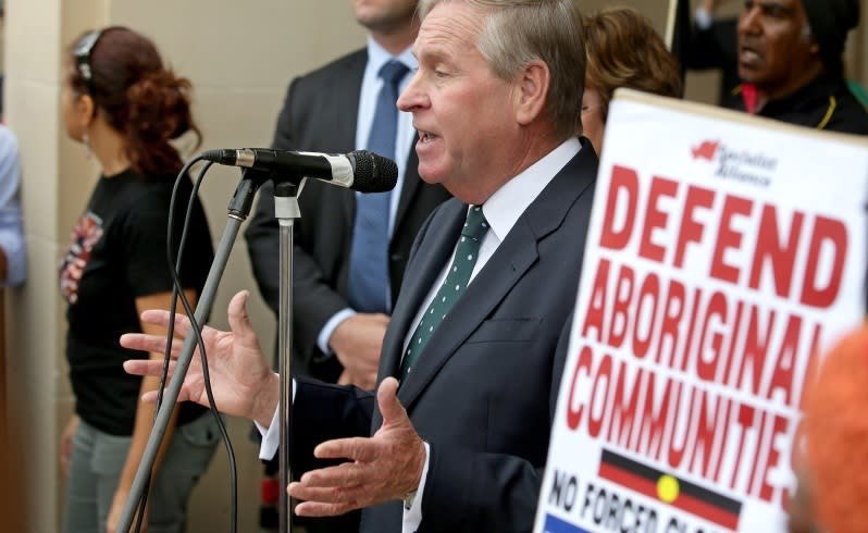 Mr Barnett was shouted down and booed during the protest. Picture: Bill Hatto/The West Australian