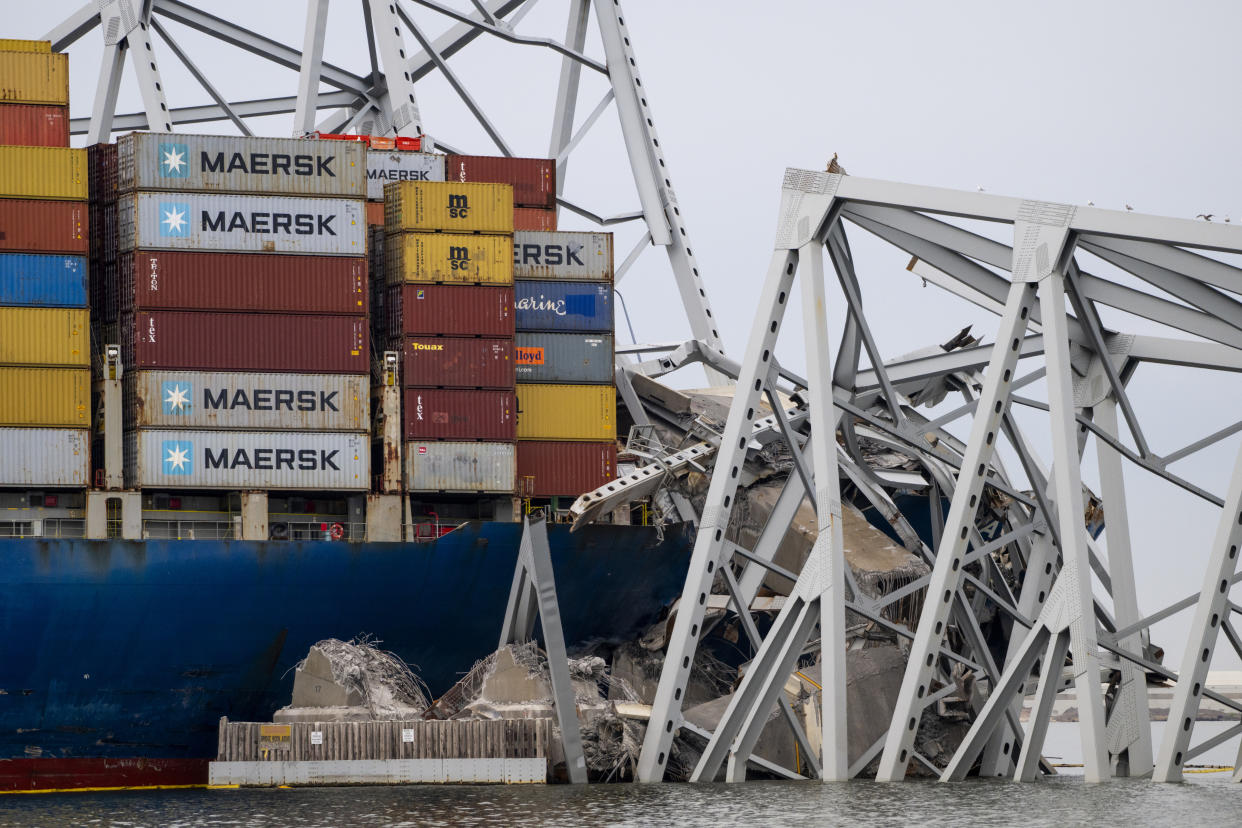 The cargo ship Dali at the point of its collision with the Francis Scott Key Bridge in Baltimore, March 30, 2024. (Pete Kiehart/The New York Times)