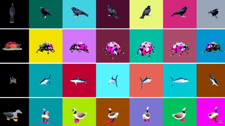 A colorful collage of images generated by Nvidia's LATTE3D.