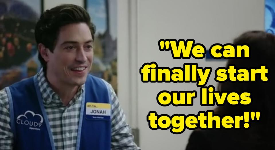 Jonah saying "we can finally start our lives together!" to amy on superstore