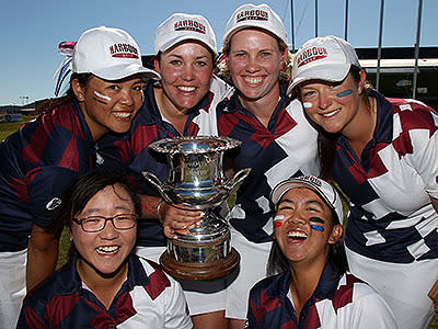 Ko celebrates with her North Harbour teammates after their finals win during the final day of the Women's Interprovincial Golf Championship at Miramar Golf Course in 2010.