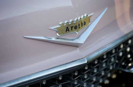 A Cadillac with Aretha's name emblazoned on the front is seen parked among dozens of other Cadillacs during the funeral service for Aretha Franklin at the Greater Grace Temple in Detroit, Michigan, U.S., August 31, 2018. REUTERS/Leah Millis