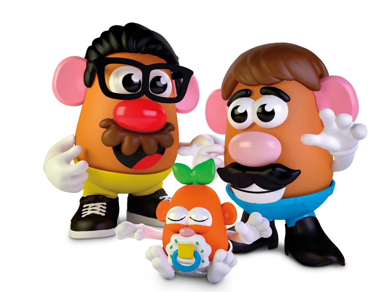 This photo provided by Hasbro shows the new Potato Head world. Mr. Potato Head is no longer a mister. Hasbro, the company that makes the potato-shaped plastic toy, is giving the spud a gender neutral new name: Potato Head.