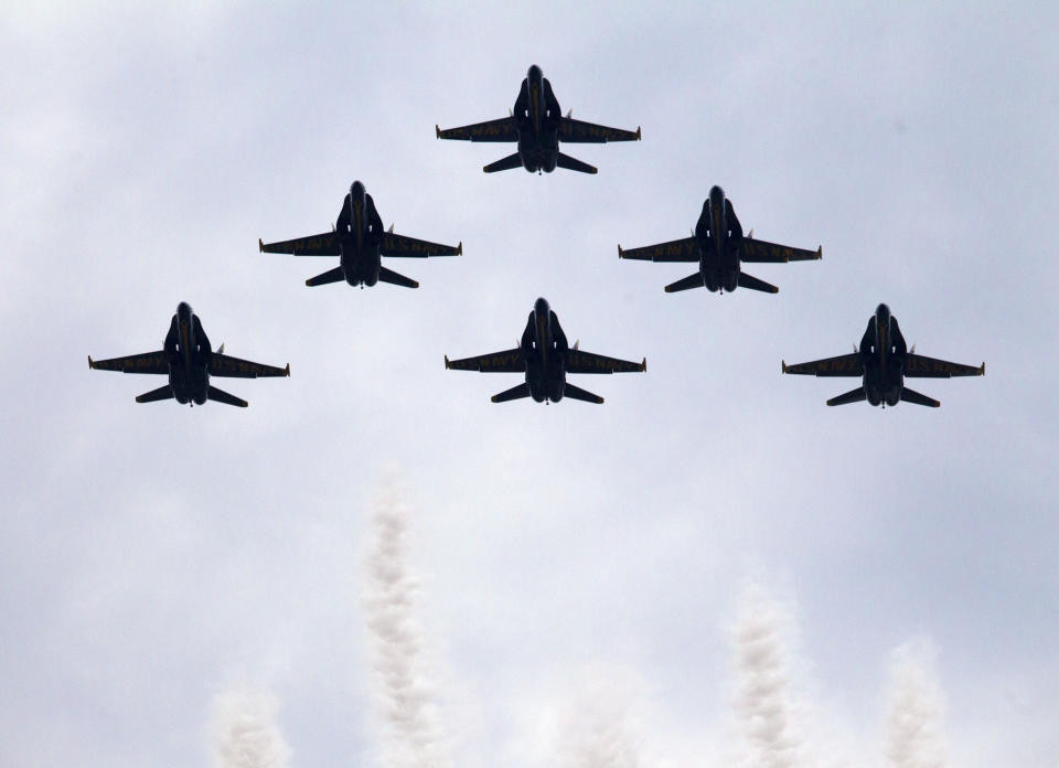 U.S. Army planes fly over Washington during an Independence Day celebration attended by President Donald Trump at the Lincoln Memorial, Thursday, July 4, 2019, in Washington. (AP Photo/Jose Luis Magana)