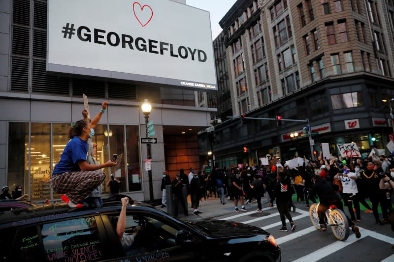 FILE PHOTO: Protestors rally against the death in Minneapolis police custody of George Floyd in Boston