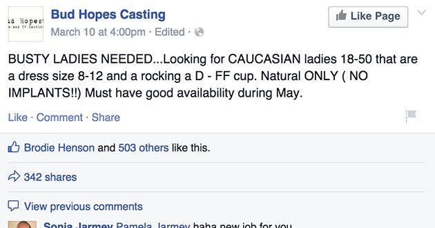 A casting call on Facebook asked for 