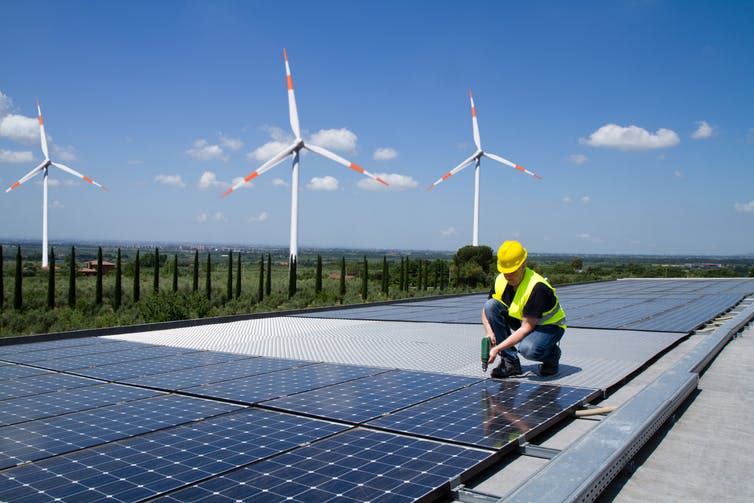 <span class="caption">Unions are at the forefront of Labour’s vision for decarbonisation.</span> <span class="attribution"><a class="link " href="https://www.shutterstock.com/image-photo/fitting-photovoltaic-panels-on-roof-building-665634247?src=d6b78269-5be4-431f-b007-59a8eb64b916-1-27" rel="nofollow noopener" target="_blank" data-ylk="slk:Franco lucato/Shutterstock;elm:context_link;itc:0;sec:content-canvas">Franco lucato/Shutterstock</a></span>