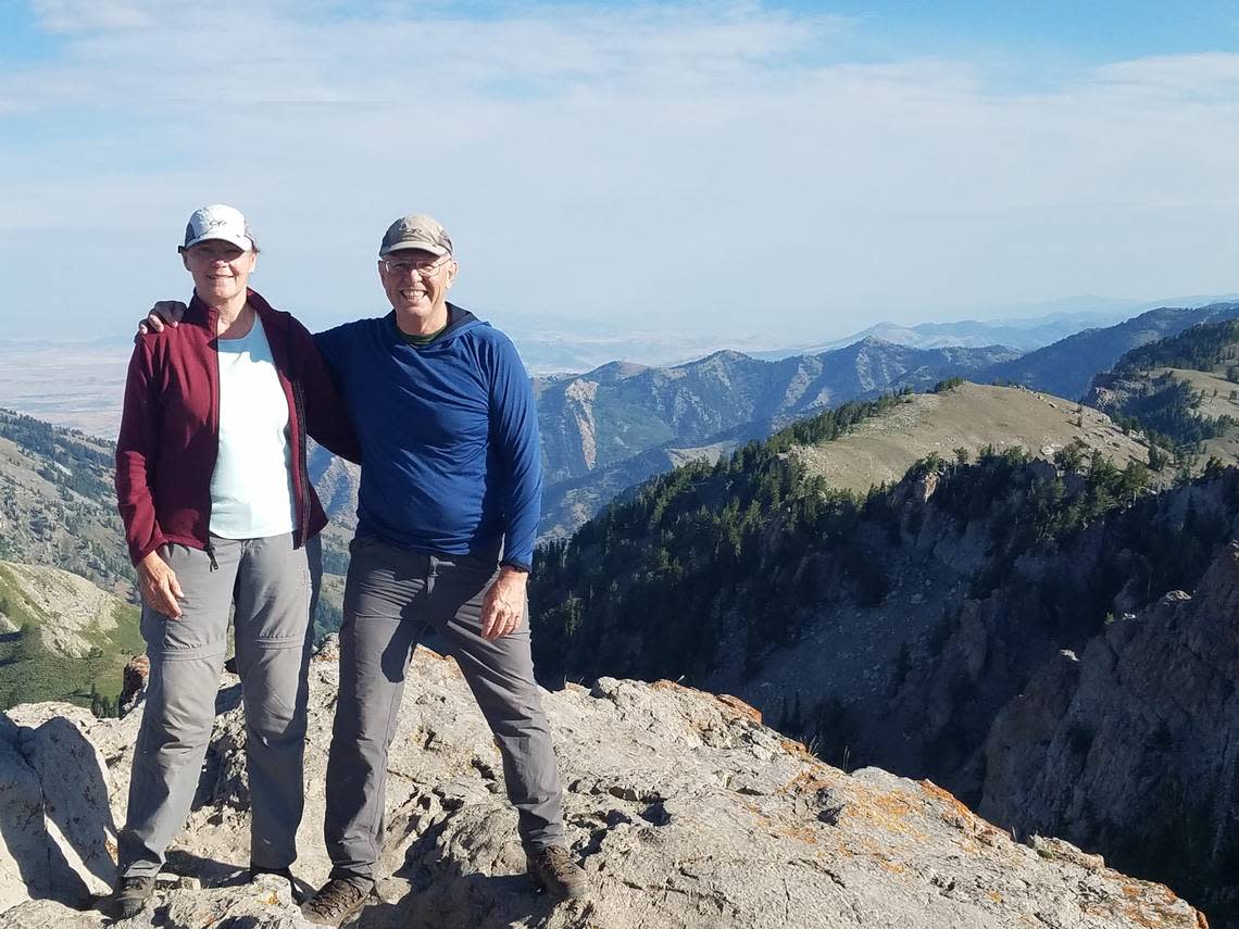 Dave and Beckie Covill stand atop Naomi Peak, the highest point in Cache County, Utah, in 2022. Courtesy of Dave Covill