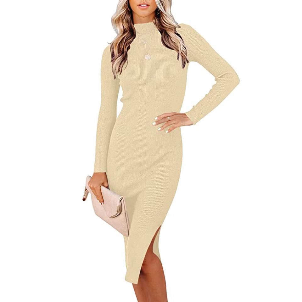 ANRABESS Women's Long Sleeve Ribbed Sweater Dress