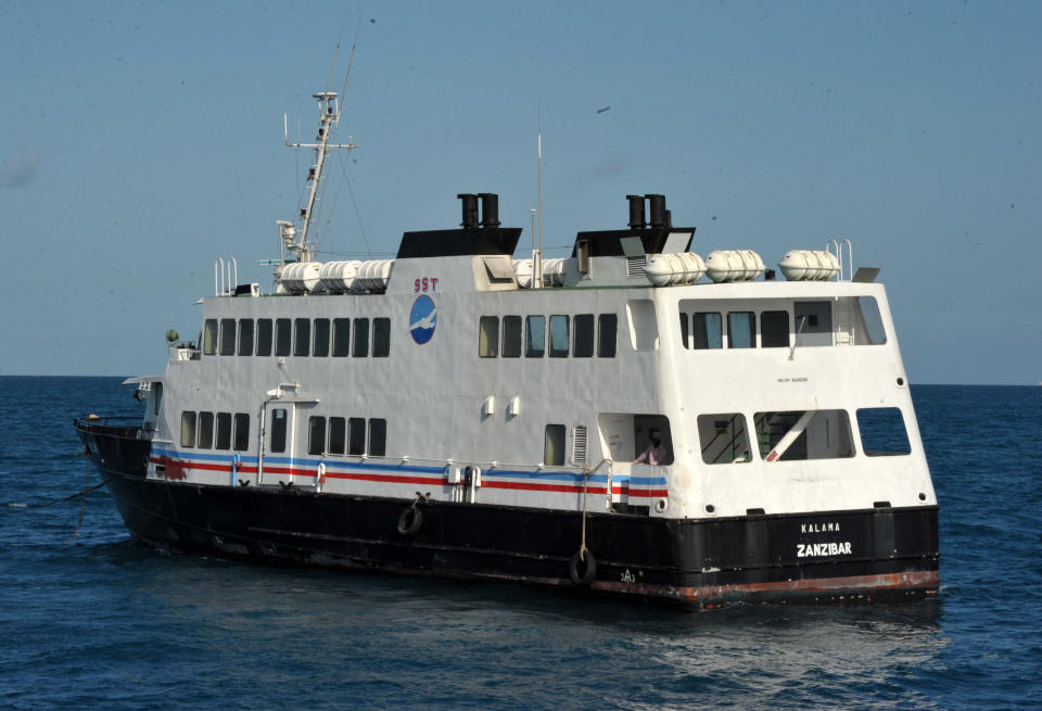 CORRECTS FERRY THAT CAPSIZED TO MV SKAGIT, THE SISTER SHIP OF MV KALAMA This July 6, 2012 photo shows the MV Kalama docked at Zanzibar's Malindi port, Tanzania. The Kalama and its sister ship the MV Skagit were bought from Washington State Ferries in 2011 by Tanzania and provided a ferry service between the mainland and Zanzibar. A Zanzibar official says at least a dozen people were killed in a ferry accident off the coast of Tanzania's island region of Zanzibar. Mwinyihaji Makame, a deputy minister in the office of the president, said Wednesday it remained unclear how many passengers were on board the MV Skagit , but witnesses said the ferry carried more than 200 people when it sank. The MV Skagit left Dar es Salaam, the commercial capital of Tanzania, on Wednesday en route to the island of Zanzibar. (AP Photo/Khalfan Said)