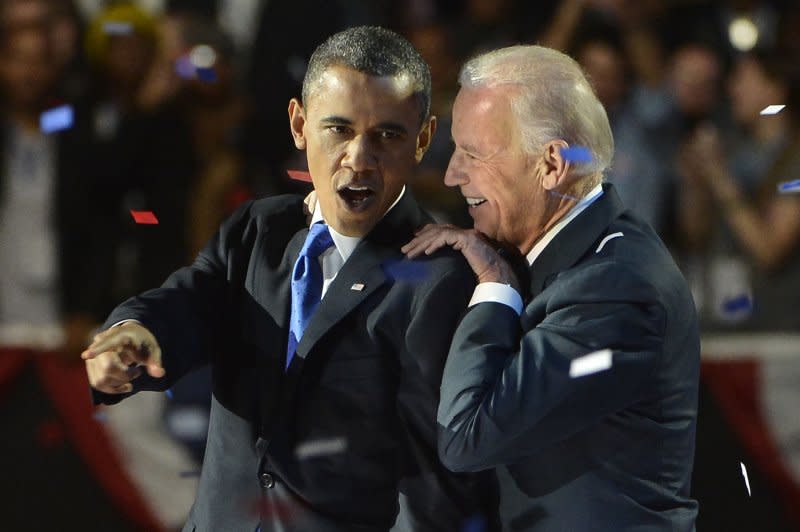 President Barack Obama and Vice President Joe Biden enjoy the aftermath following Obama's victory speech at his election night event in Chicago on November 6, 2012. File Photo by Brian Kersey/UPI