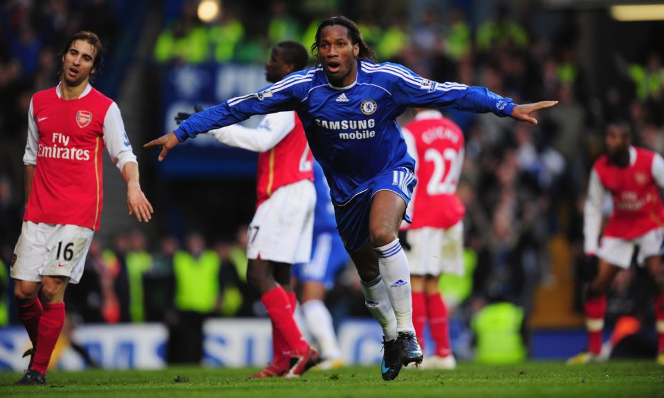 <span>Didier Drogba celebrates after scoring in <a class="link " href="https://sports.yahoo.com/soccer/teams/chelsea/" data-i13n="sec:content-canvas;subsec:anchor_text;elm:context_link" data-ylk="slk:Chelsea;sec:content-canvas;subsec:anchor_text;elm:context_link;itc:0">Chelsea</a>’s 2-1 win against <a class="link " href="https://sports.yahoo.com/soccer/teams/arsenal/" data-i13n="sec:content-canvas;subsec:anchor_text;elm:context_link" data-ylk="slk:Arsenal;sec:content-canvas;subsec:anchor_text;elm:context_link;itc:0">Arsenal</a> in March 2008.</span><span>Photograph: Shaun Botterill/Getty Images</span>