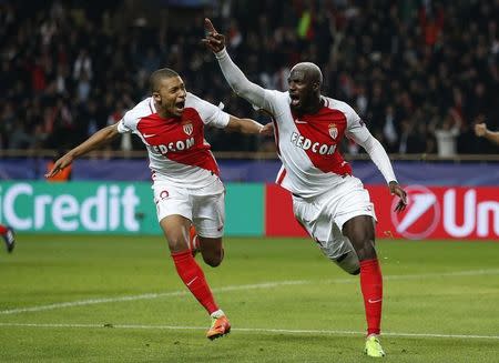 Soccer Football - AS Monaco v Manchester City - UEFA Champions League Round of 16 Second Leg - Stade Louis II, Monaco - 15/3/17 Monaco's Tiemoue Bakayoko celebrates with Kylian Mbappe-Lottin after scoring their third goal Action Images via Reuters / Andrew Couldridge Livepic