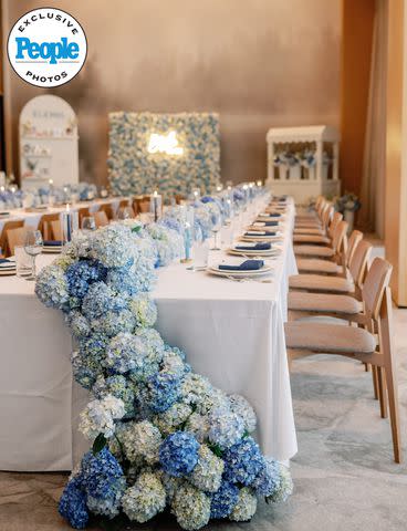 <p>Elemis/Maria Gloer</p> Hannah Ann Sluss decorated tables with hydrangeas during bridal shower.