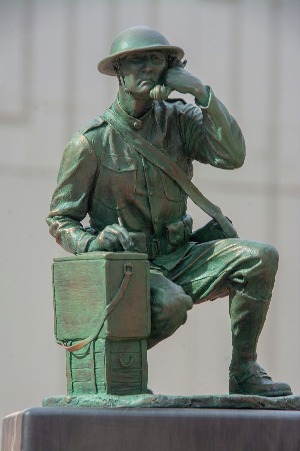 WWI Sioux Code Talker by Darwin Wolf. Sioux Falls SculptureWalk 2022.