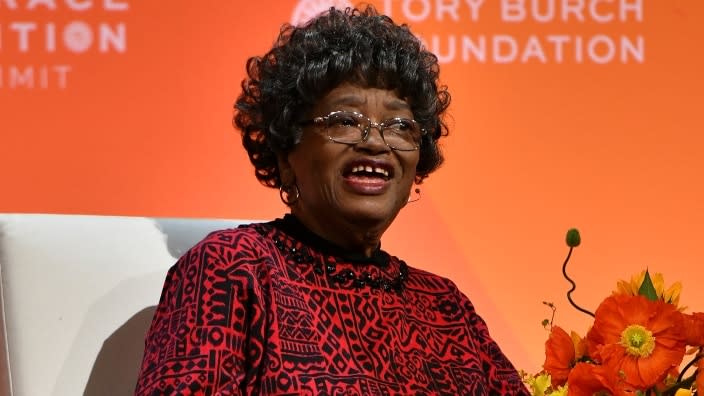 In this March 2020 photo, civil rights pioneer Claudette Colvin speaks onstage during the 2020 Embrace Ambition Summit in New York City. (Photo: Craig Barritt/Getty Images for Tory Burch Foundation)