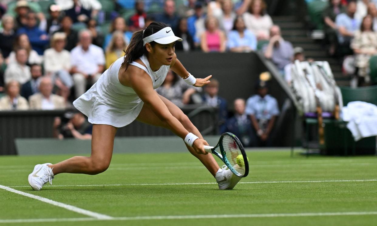 <span>Emma Raducanu had to change her approach after being dragged into some uncomfortable rallies against a tricky opponent.</span><span>Photograph: Glyn Kirk/AFP/Getty Images</span>