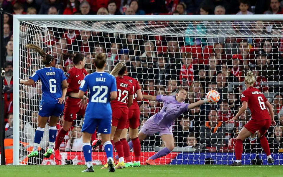 Megan Finnigan's header from Everton's corner put Everton on the scoreboard - Alex Livesey/The FA Collection