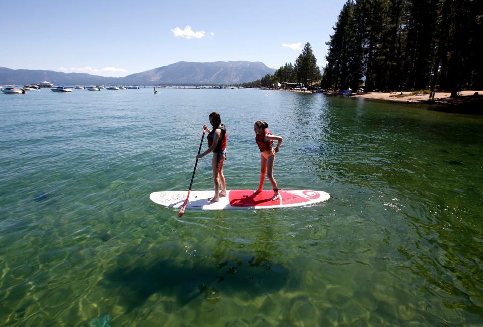 Paddleboarding on Lake Tahoe near South Lake Tahoe, Calif.