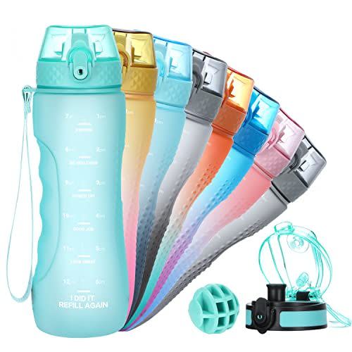 2) Motivational Water Bottle with Shaker and Strap