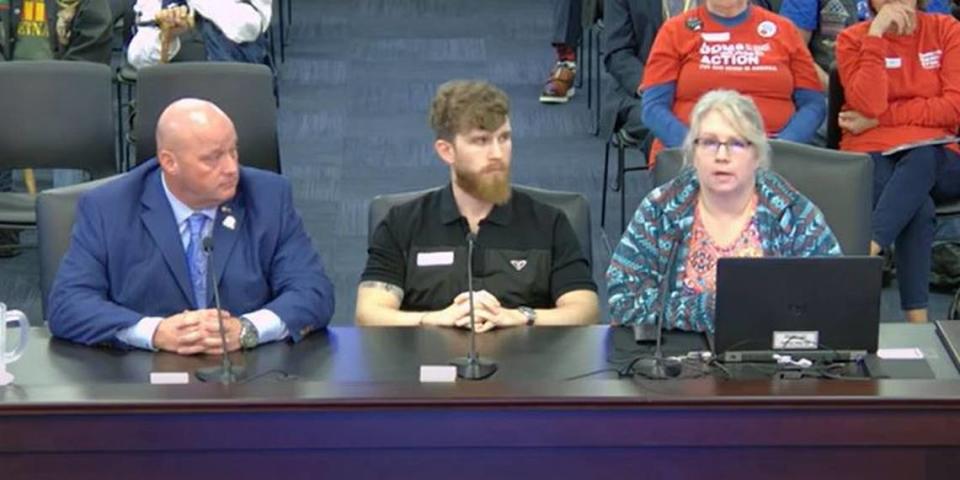 From left: Rep. Steve Bratcher, Kyle Brundage and Stacy Brantley testify before the legislature’s Interim Joint Committee on Veterans, Military Affairs and Public Protection on Nov. 8.