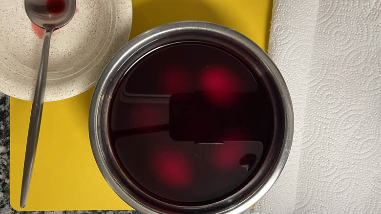 eggs soaking in beet juice