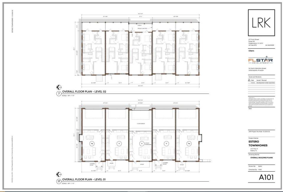 Floor plan for Estero Townhomes, 10 townhomes approved by the Village of Estero Planning, Zoning and Design Board Feb. 13.