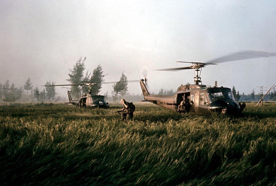 The American helicopters that brought Company C soldiers to My Lai for the assault.