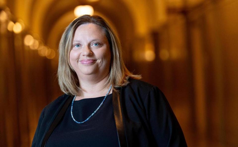 Kelly Davis, audit director for local government audits, poses for a portrait at the Missouri State Capitol in Jefferson City, Mo.