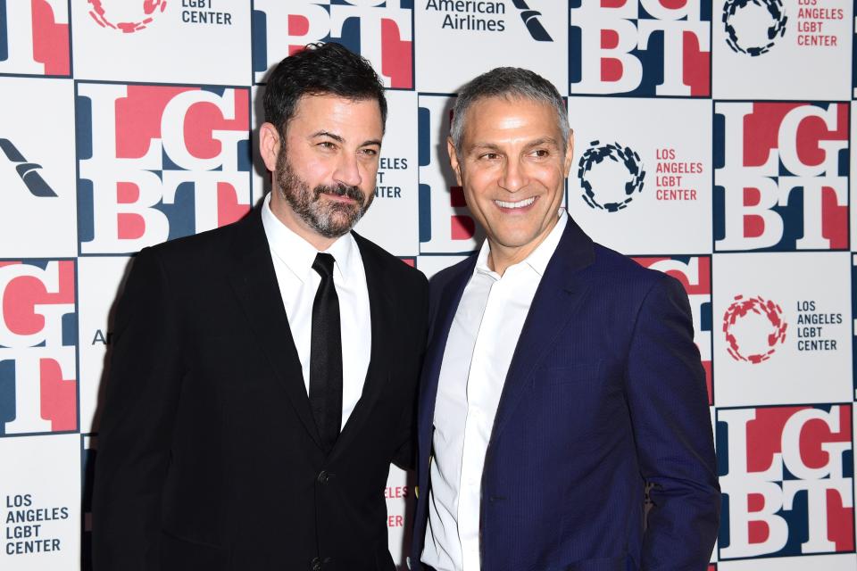 Jimmy Kimmel (L) and Ari Emanuel, both part owners of the UFC, attend Los Angeles LGBT Center’s 48th Anniversary Gala Vanguard Awards at The Beverly Hilton Hotel on Sept 23, 2017. (Emma McIntyre/Getty)