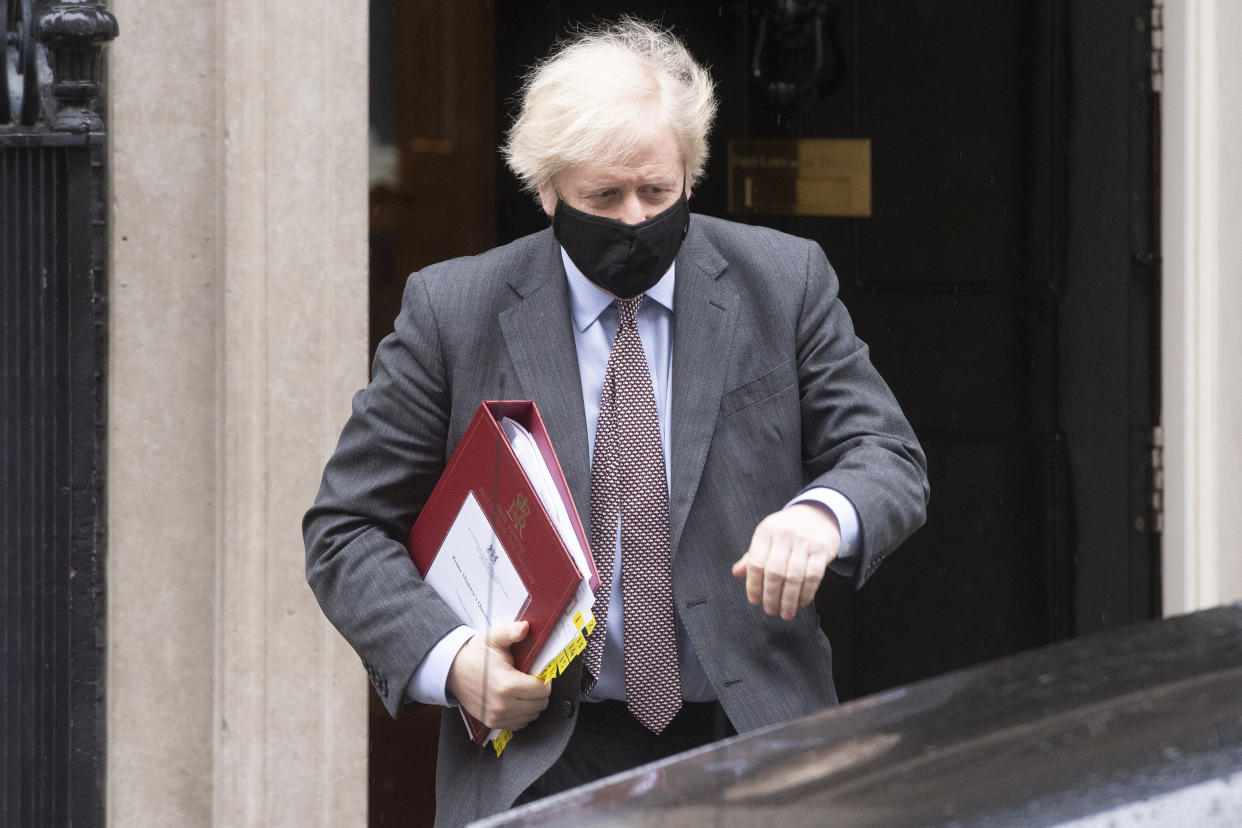 LONDON, UNITED KINGDOM - FEBRUARY 03: British Prime Minister Boris Johnson leaves Downing St. to attend Prime Ministers Questions Time in London, United Kingdom on February, 03, 2021. (Photo by Ray Tang/Anadolu Agency via Getty Images)