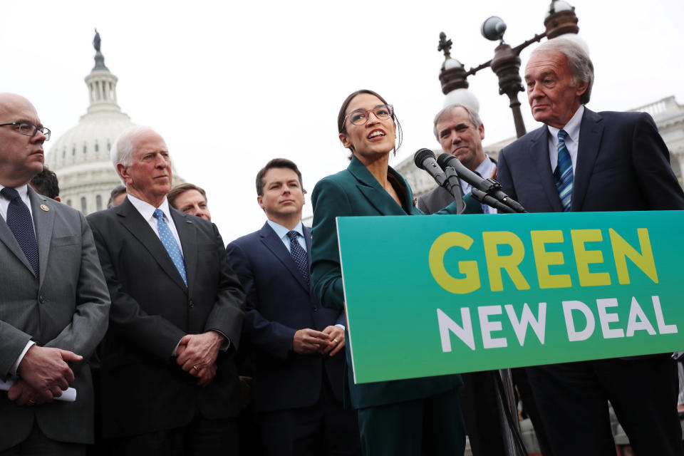 <span class="s1">Rep. Alexandria Ocasio-Cortez, D-N.Y., and Sen. Ed Markey, D-Mass., hold a news conference for their proposed “Green New Deal” on Thursday. (Photo: Jonathan Ernst/Reuters)</span>