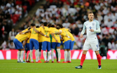 England versus Brazil; Jamie Vardy of England prepares for kick off - Credit: Action Plus