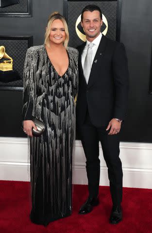 <p>Jeff Kravitz/FilmMagic</p> Miranda Lambert and Brendan McLoughlin at the Grammys in Los Angeles in February 2023