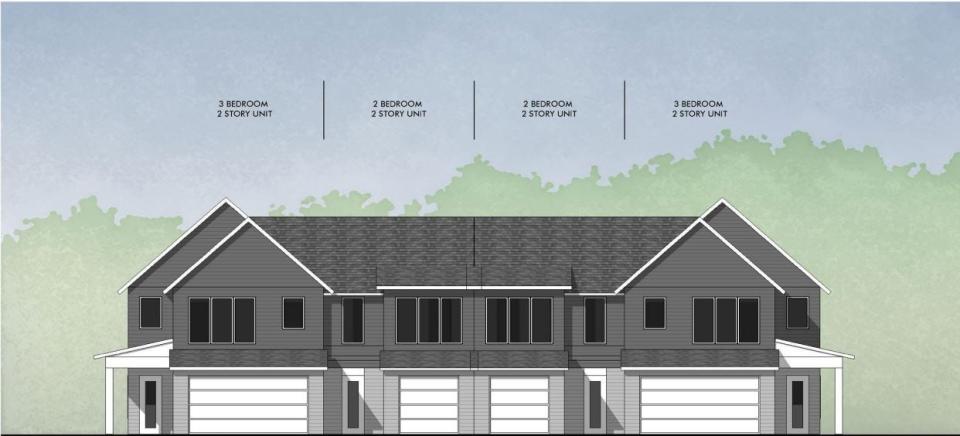 A Krimson townhouse elevation plan for an East Lansing housing proposal on Coleman and West roads.