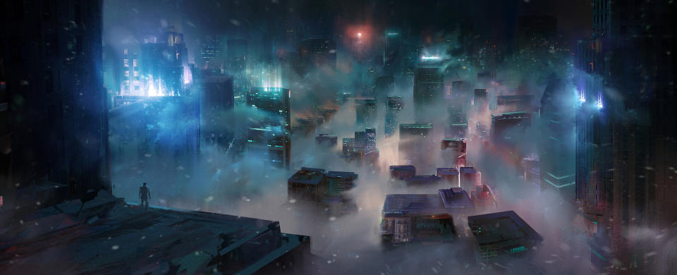 concept art of cityscape rising out of the mist
